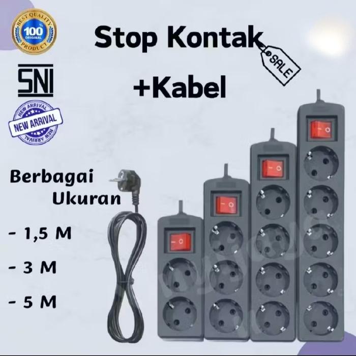Gambar Stop Kontak Kabel 1.5M 3M 5M 2/3/4/5 Lubang Multi Socket HITAM - Hitam, 5M 3 Lubang dari Sumber Berkat TL undefined Tokopedia