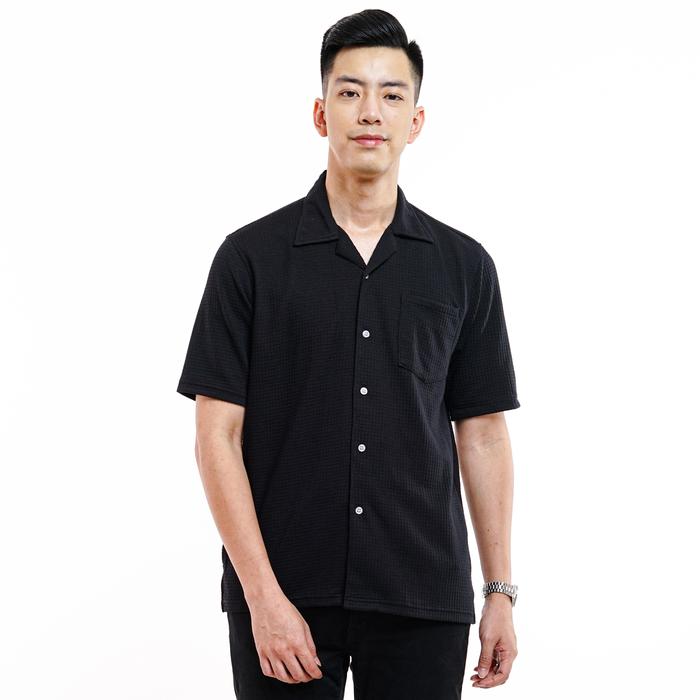 Gambar Kemeja Pria Lengan Pendek Bahan Waffle Kotak Premium Hitam Black Polos - Hitam, M dari Eight Nineteen Official undefined Tokopedia