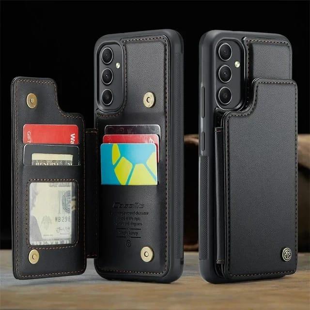 Gambar SAMSUNG A14 | A24 | A34 | A54 LUXURY LEATHER CASE WITH WALLET MAGNETIC PU CARD SLOT & RFID BLOCKING KICKSTAND - Black, Samsung A54 dari Akaaccesories undefined Tokopedia