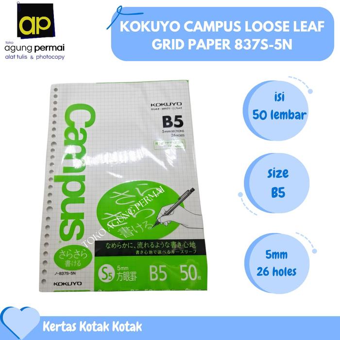 Gambar Kokuyo Campus Loose Leaf Grid 837-S - B5 - 5mm - 26 Holes - 50 Sheets dari Toko Agung Permai undefined Tokopedia