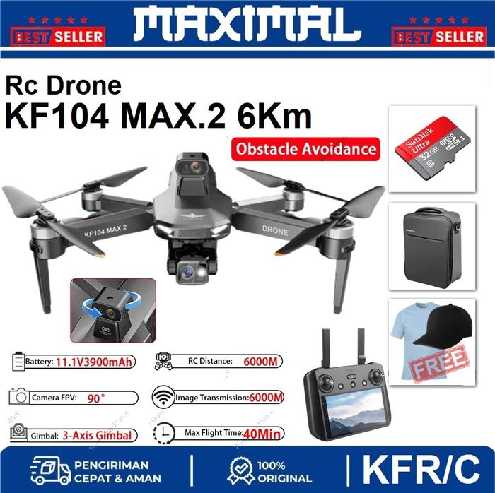 KF104 Max 6KM Drone GPS 3-Axis Gimbal 4K Camera With Screen Display  Remote