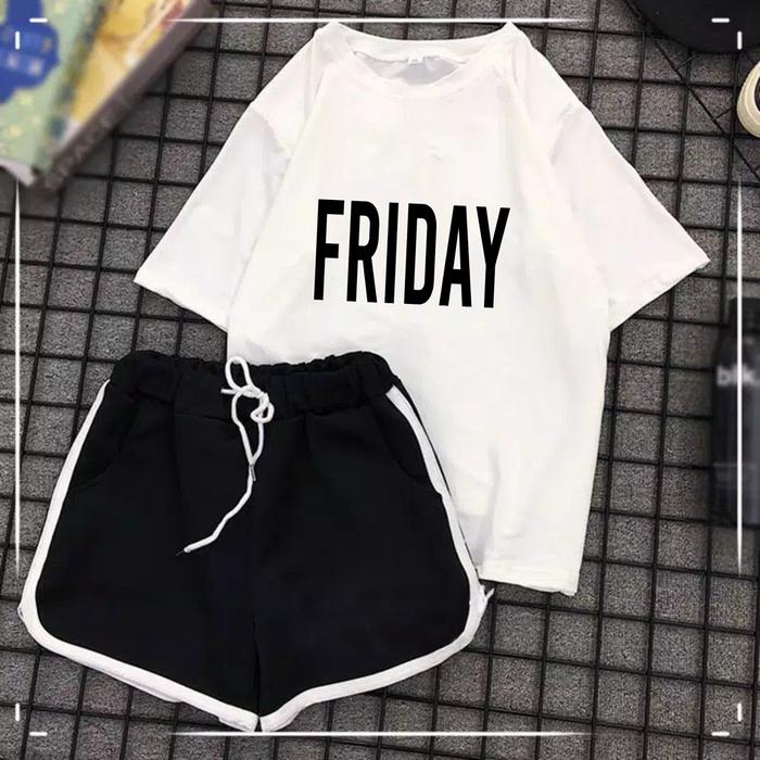Gambar Lexander Fashion SET FRIDAY | SETELAN FRIDAY BAJU & CELANA - putih hitam, All Size dari Lexander undefined Tokopedia