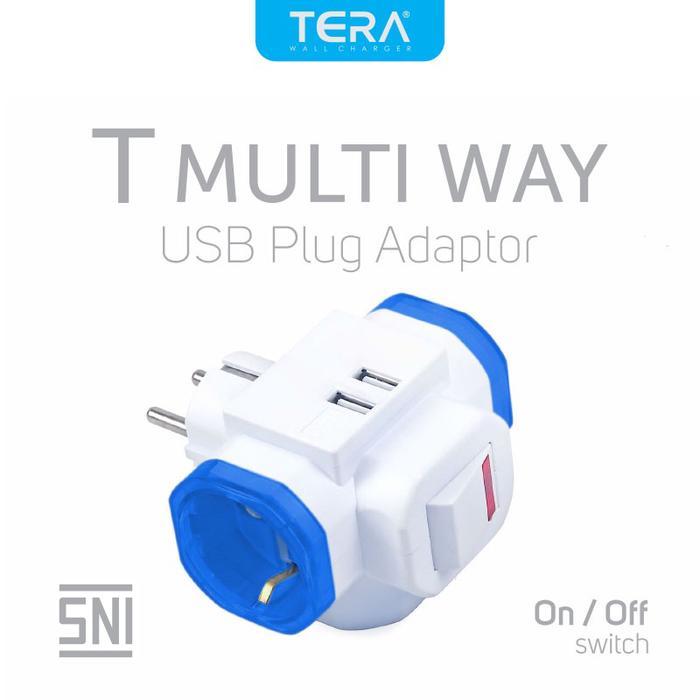 Gambar TERA T Multi Way USB On/Off Switch Plug Adaptor - 3 Ways Socket 2Ports - Blue dari tera indonesia undefined Tokopedia