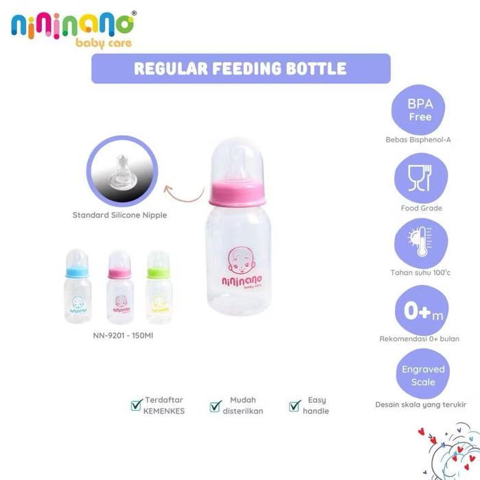 Gambar NININANO Botol Dot Susu Bayi | Nini Nano Handle Feeding Baby Bottle Reguler Nipple Bulat Standard Neck BPA Free - NN-9201 150ml, BOY  dari Bebekidz undefined Tokopedia