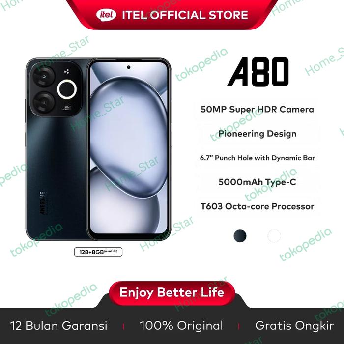Gambar ITEL A80 RAM 4GB+4GB / 128GB GARANSI RESMI 1 TAHUN PROMO - Hitam dari HomeStar01 undefined Tokopedia