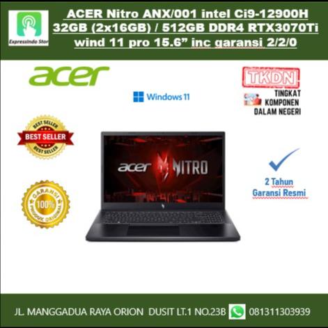 Gambar ACER Nitro ANX/001 intel Ci9-12900H 32GB (2x16GB) / 512GB DDR4 RTX3070Ti wind 11 pro 15.6” inc garansi 2/2/0 dari ExpressIndo Store undefined Tokopedia