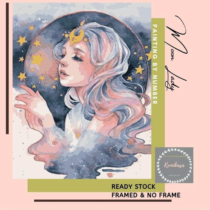 Gambar DIY painting by number 50x40cm kerajinan tangan lukisan MOON LADY - Framed dari Kumikasa undefined Tokopedia