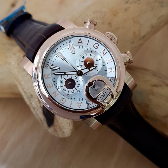 Jual Jam Tangan Pria Aigner Bari A37500 Strap Leather Black Dial