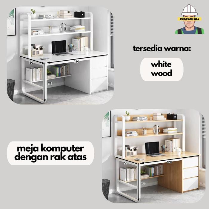 Gambar MEJA KERJA MINIMALIS/MEJA KANTOR LACI/MEJA BELAJAR/MEJA KOMPUTER KAYU - 120x50x75cm-Rak, Wood dari Juragan All undefined Tokopedia
