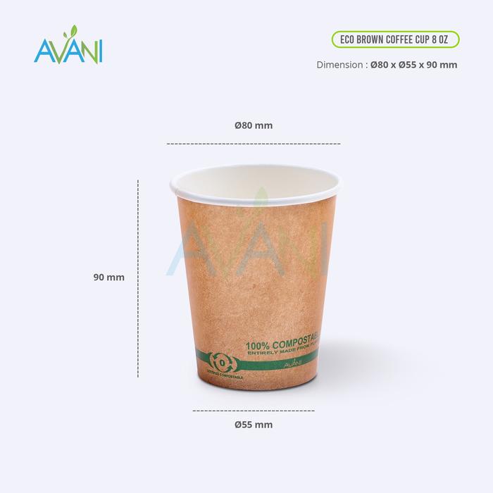 Gambar Paper Cup + LID , Gelas dan tutup Ramah Lingkungan Tahan Panas - Avani - 8oz brown, corns lid white dari Avani Eco Bali undefined Tokopedia