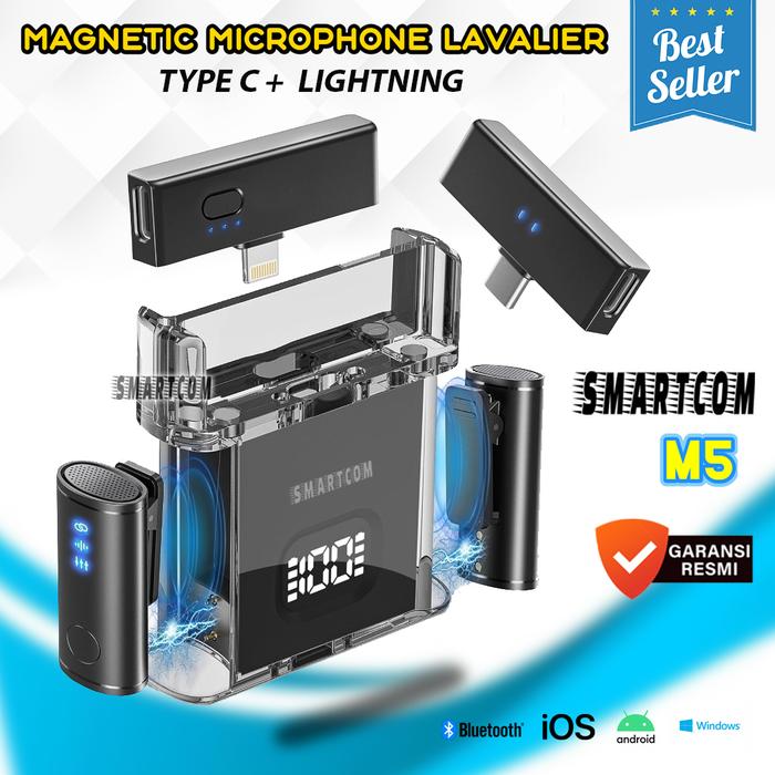 Gambar SMARTCOM M5/A21 Wireless Microphone Mic Clip on Dual Mikrofon Lavalier Lighting dan Type C Charging Case dari LAVIC SHOP undefined Tokopedia