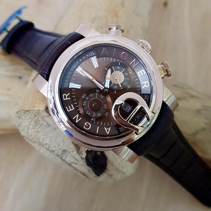 Jual Jam Tangan Pria Aigner Bari A37500 Strap Leather Black Dial