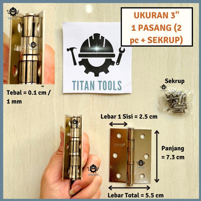 Gambar Engsel Sepuh Silver Ukuran 3" Inch 4" Inci / Engsel Besi / Engsel Pintu Rumah Jendela Lemari - 3" Inci dari Titan Tools Sby undefined Tokopedia
