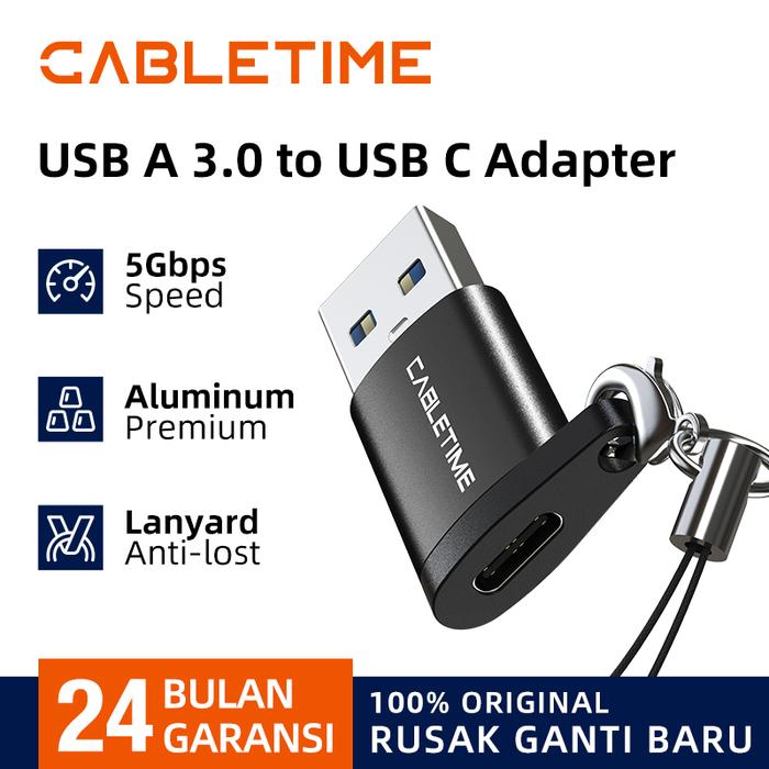 Gambar CABLETIME Adapter OTG USB A 3.0 to USB C USB-C 5Gbps Aluminum USB Type A to USB C Data Transfer Adaptor Portable CP73 CP77 - CP73 Black dari CABLETIME Medan undefined Tokopedia