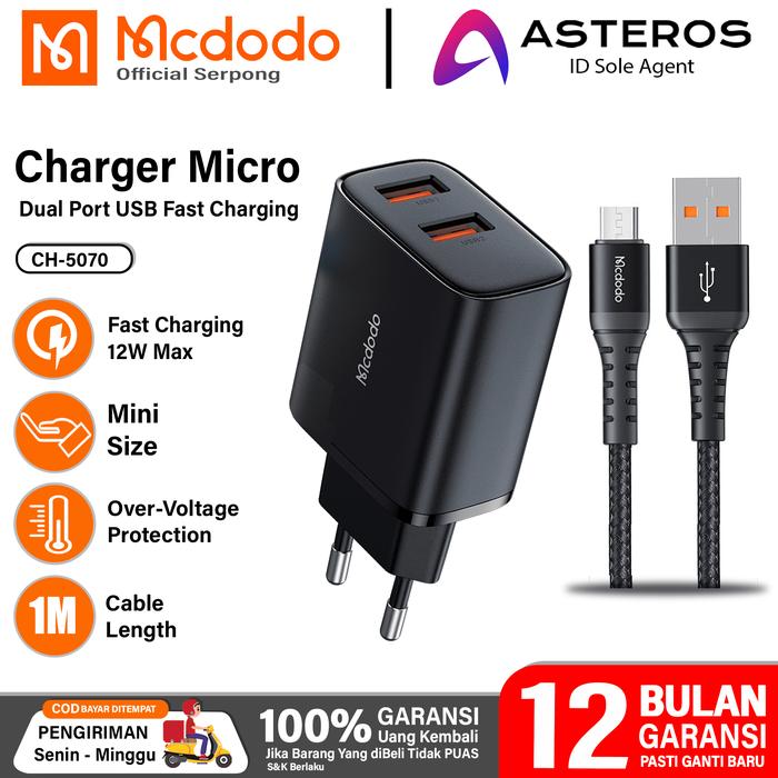 Gambar Charger Samsung Oppo Vivo Xiaomi Micro USB MCDODO FAST Charger 10W-18W - 12w Black dari MCDODO Official Serpong undefined Tokopedia