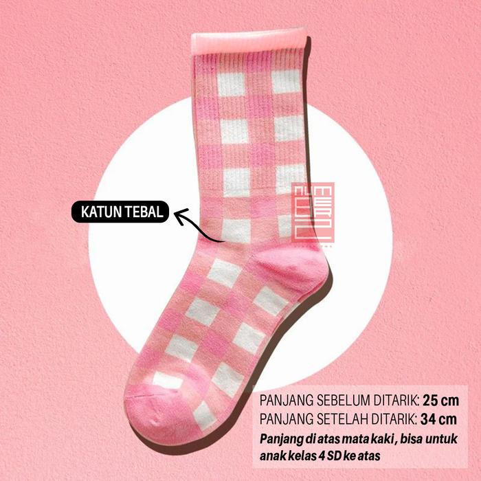 Gambar kaos kaki lotso bahan katun tebal lembut motif garis & kotak-kotak unik untuk cewek anak sd - Pink chess dari numbertwo ID undefined Tokopedia