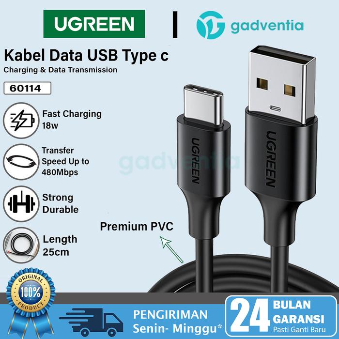 Gambar UGREEN Kabel Charger Power Bank Cable Pendek 25cm 50cm Type C / Micro Usb / C to C / C to Lightning For Powerbank - USB C 25CM BLK dari GADVENTIA undefined Tokopedia