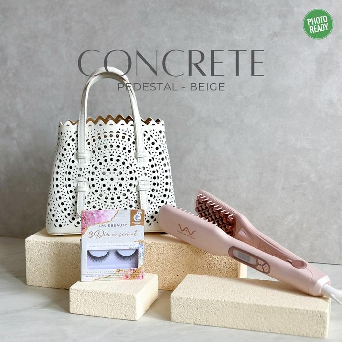 Gambar [BUNDLE SET] CONCRETE PEDESTAL - PHOTO PROPS FOTO PROPS PROP FOTO FOOD - BEIGE dari Photoready undefined Tokopedia