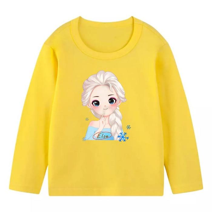 Gambar Atasan Sweater Baju Kaos Lengan Panjang Pakaian Anak Perempuan Motif New Elsa Usia 2-11 Tahun - Kuning, 10 dari logokids undefined Tokopedia