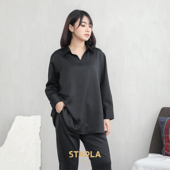 Gambar Starla One Set Wanita Atasan Celana Panjang Piyama Baju Tidur Satin Kanaya - Hitam dari Jaya Hebat undefined Tokopedia