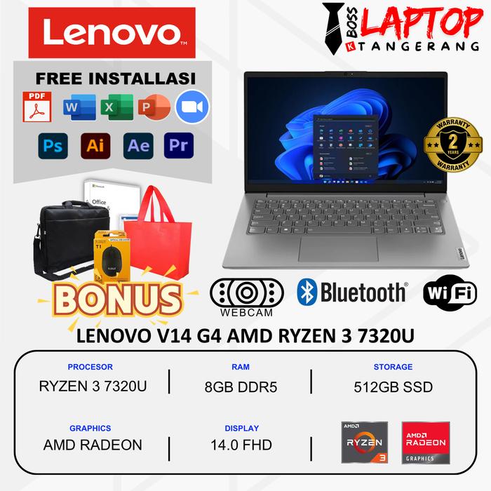 Gambar Laptop kantor Murah Lenovo V14 Amd Ryzen 3 7320U 8GB 256GB 14 FHD +OHS - UNIT + BONUS, 8GB | 256GB  dari BOSS LAPTOP TANGERANG BANTEN undefined Tokopedia