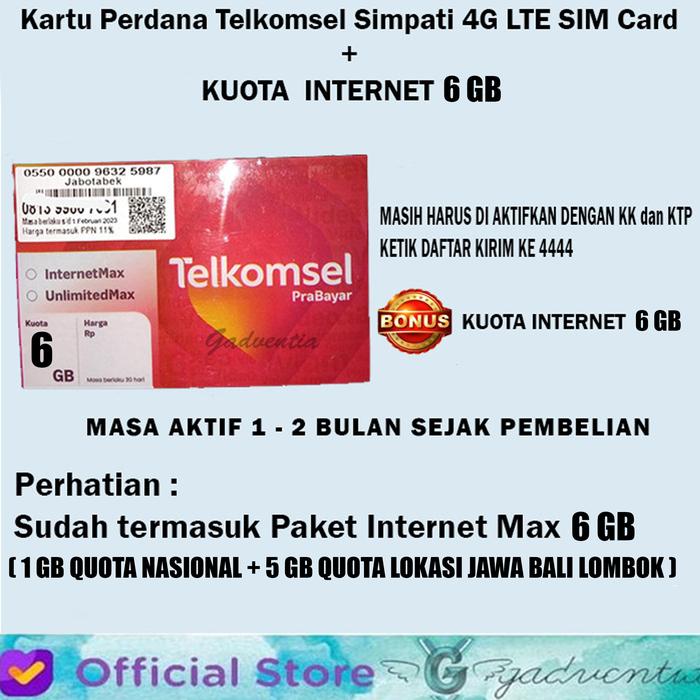 Gambar Kartu Perdana Telkomsel Simpati 4G LTE SIM Card + Kuota Internet 3GB - + KUOTA 3GB dari GADVENTIA undefined Tokopedia