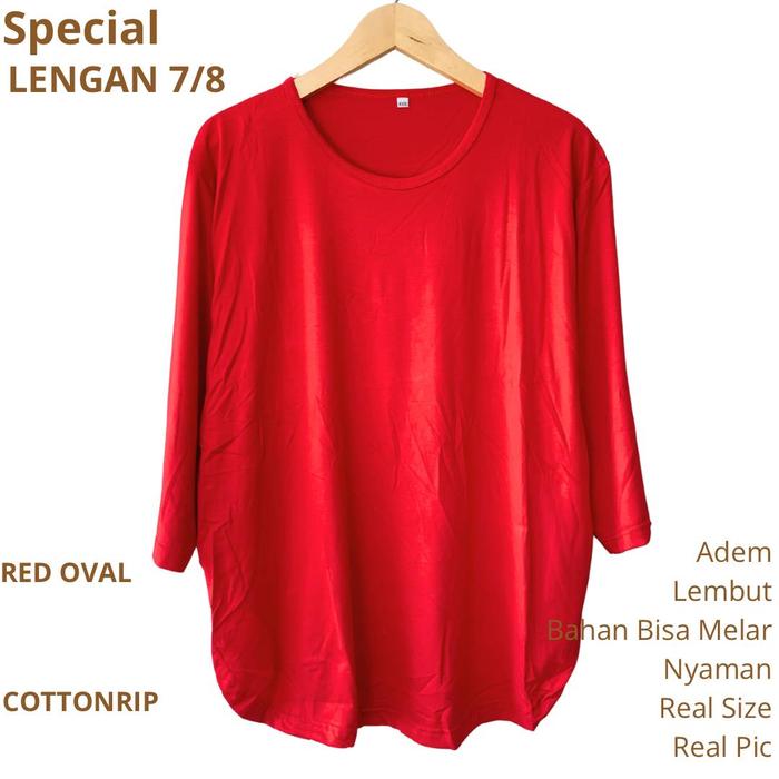 Gambar KAOS WANITA OVAL POLOS LENGAN 7/8 COTTONRIP ADEM LEMBUT MELAR NYAMAN - Red Oval 7/8, Oversize dari eroicashop undefined Tokopedia