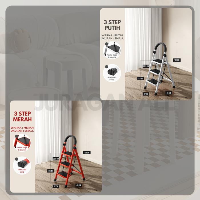 Gambar Tangga Lipat/Tangga Portable/Tangga Besi/Tangga Lipat Alumunium - 4STEP, Merah dari Juragan All undefined Tokopedia