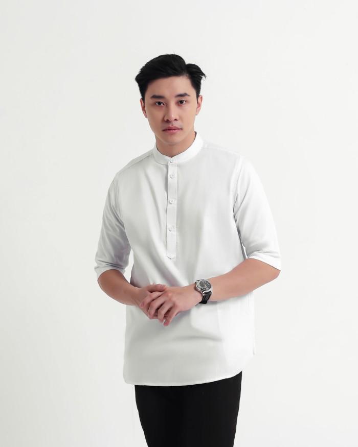 Gambar Broodis Kemeja Koko KURTA Pria White Kerah Shanghai Lengan Panjang - QUDSY WHITE, XL dari Broodis undefined Tokopedia