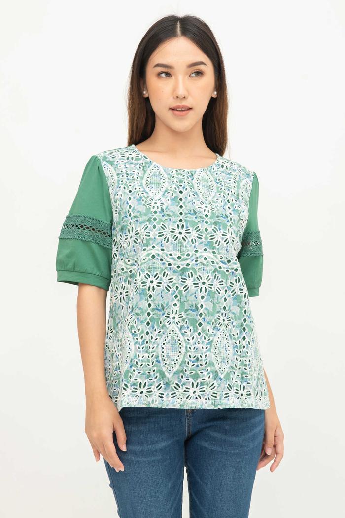 Gambar *Ready Stok* SISTER'S - Atasan Brukat Kombi Kaos C4927 (CAP) - Hijau, M dari Sisters Fashion Group undefined Tokopedia