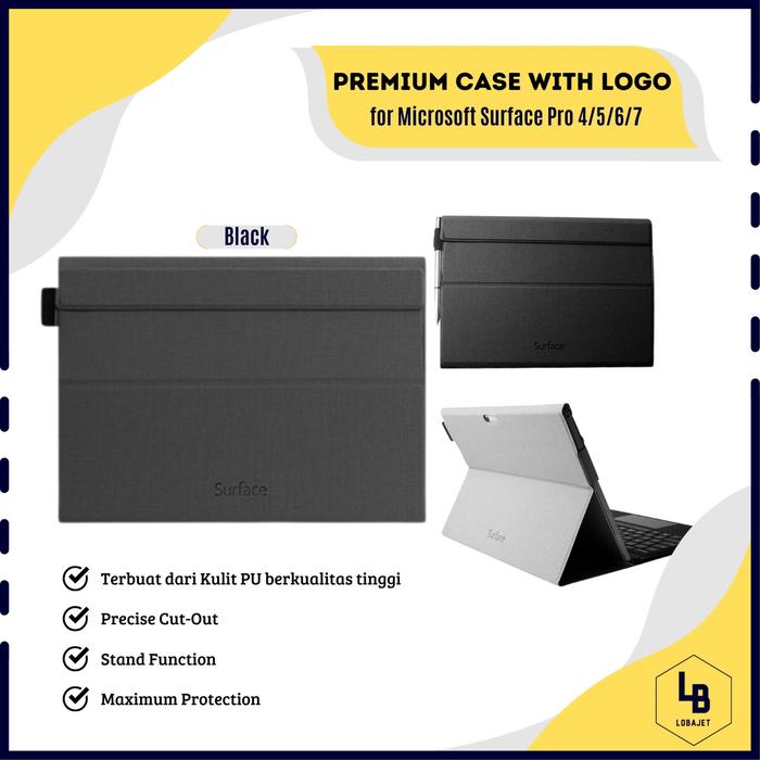 Gambar Luxury PU Non Slip Leather Folio Stand Case Cover for Microsoft Surface Pro 4-5-6-7 - Leather Case untuk Surface Pro - Black dari LOBAJET IDN undefined Tokopedia