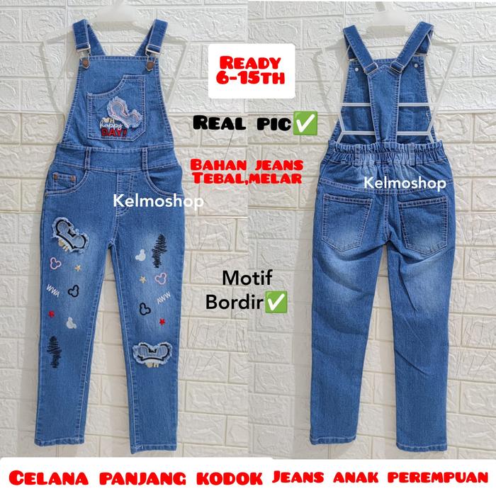 Gambar overall panjang jeans anak perempuan/celana kodok panjang/ jumpsuit - 6th dari Kelmoshop undefined Tokopedia