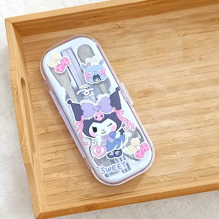 Gambar BB Alat Makan Anak Set 3in1 Sendok Garpu Sumpit SANRIO Stainless Steel - kuomi1 dari Barang Barong undefined Tokopedia