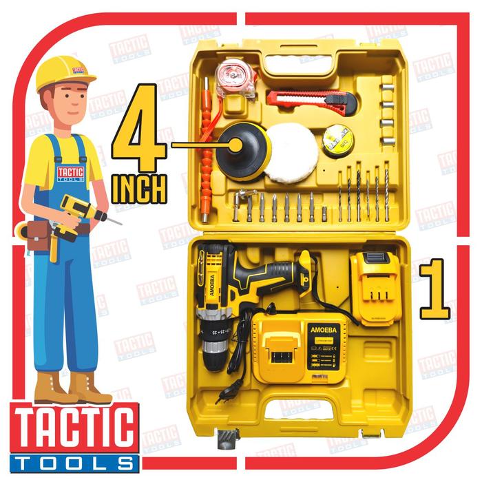 Gambar Mesin Bor Poles 5" 18V Bor Tembok Polishing Cordless Impact Drill - 4" 1 Baterai dari TacTic Tools undefined Tokopedia