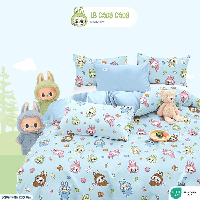 Gambar Kain Katun CVC Ecer Sprei Anak per 0.50 m Labubu Candy Pink dan Biru - Merah Muda dari KangFanWen undefined 4 Tokopedia