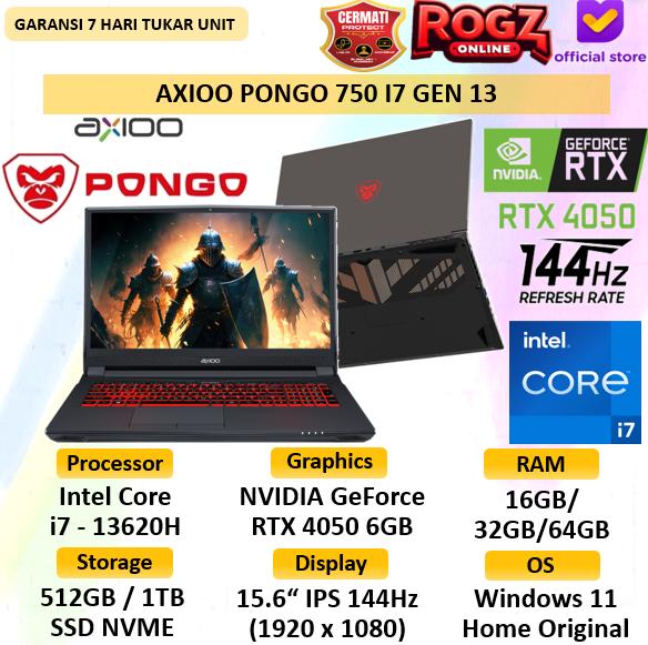Gambar Axioo Gaming Axioo Pongo 750 RTX 4050 I7 13620H 32GB 1TB SSD W 11 15.6 144Hz Laptop dengan Processor Intel Core i7 13620H dan Grafis NVIDIA GeForce RTX 4050 6GB GDDR6 - NON PAKET, RAM 16GB 512SSD dari ROGZ Online undefined Tokopedia