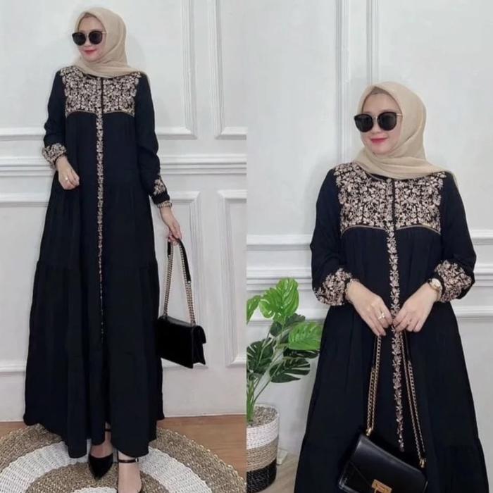 Gambar MAROKO DRESS APLIKASI BORDEL MEWAH BAHAN KRINKLE AIRFLOW/ Maroko Dress / Gamis Muslimah Matt Crinkle Mix Bordir / Dress Kondangan Model Terbaru / Fashion Muslimah/ Felicia Dress /Tersedia Ukuran M,L,LX,Dan XXL - Hitam, XL dari Love Fashion Style Shop undefined Tokopedia