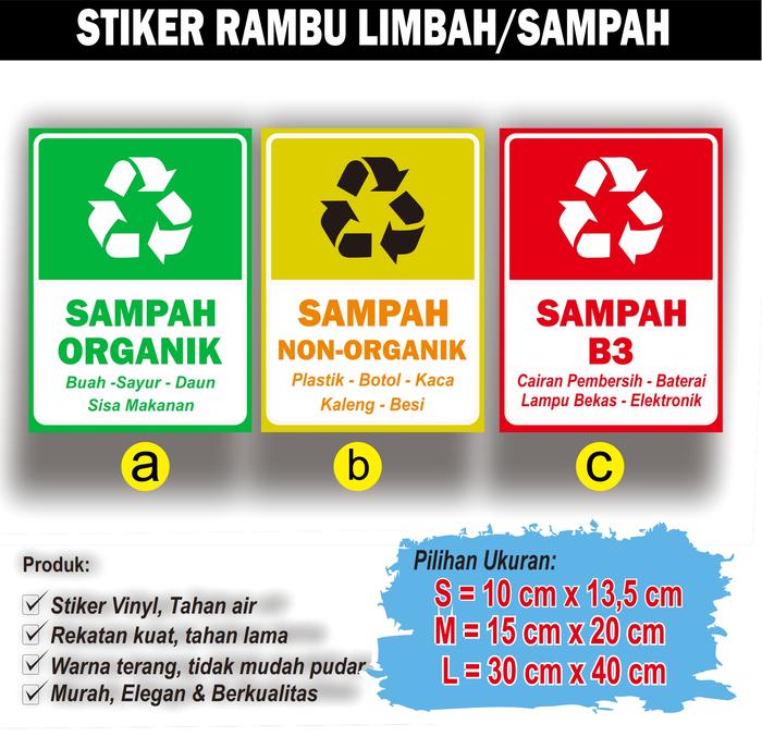 Gambar Stiker Vinyl  Rambu Label Tempat Sampah Organik Non Organik dan B3 / Label Rambu Tempat Sampah / Stiker Tempat Sampah - Model a Size S dari CINTA LINGKUNGAN undefined Tokopedia