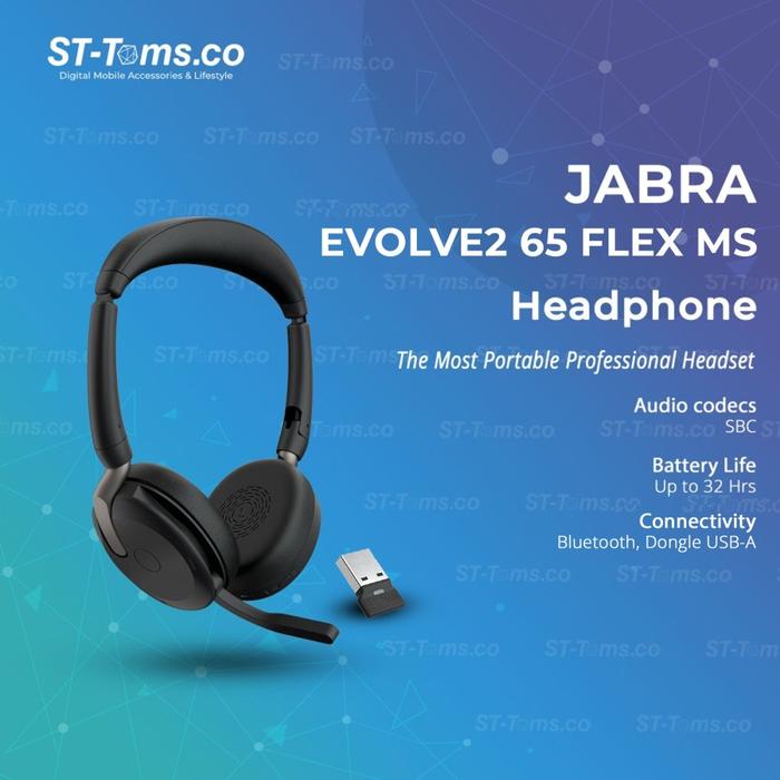 Gambar Jabra Evolve2 65 Flex Bluetooth Wireless Connectivity ANC Headphone - MS + Link380A dari ST-Toms.co undefined Tokopedia