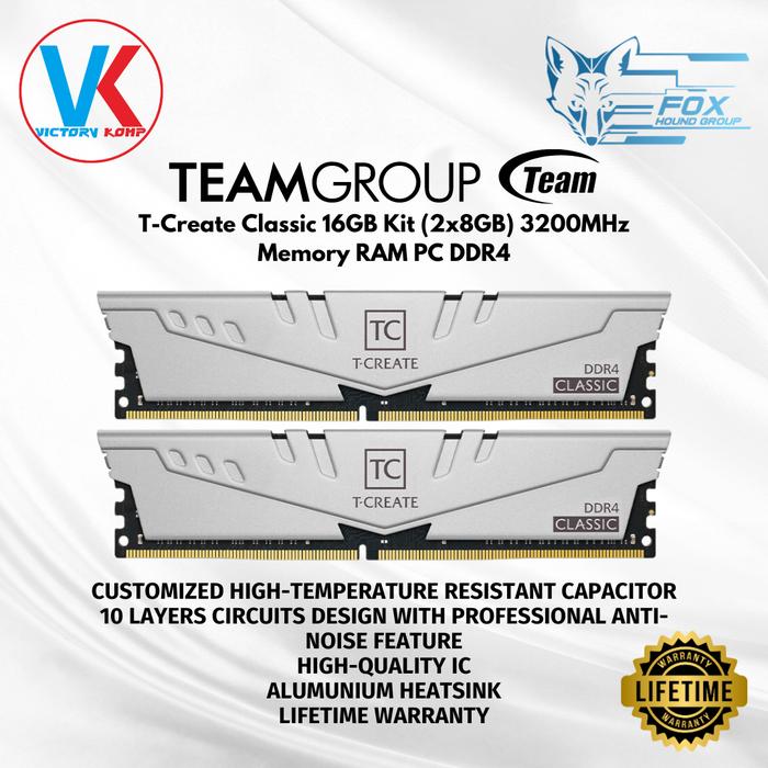 RAM PC Team T-Create Classic 16GB Kit (2x8GB) 3200MHz Memory RAM PC DDR4  TeamGroup 16 GB Kit 16