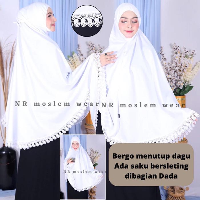 Gambar KERUDUNG BERGO UMROH DAN HAJI , BERGO PENUTUP DAGU BAHAN KATUN , BERGO BERKANTONG kode SAHARA-78 - Putih, XXXL dari NR Moslemwear undefined 4 Tokopedia