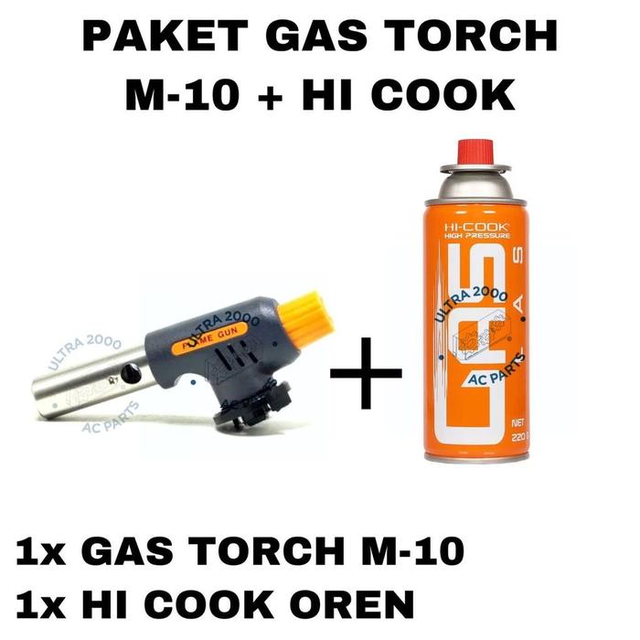 Gambar GAS TORCH FLAME GUN / PAKET + 1 GAS HI COOK - M10 OREN dari ULTRA 2000 undefined Tokopedia