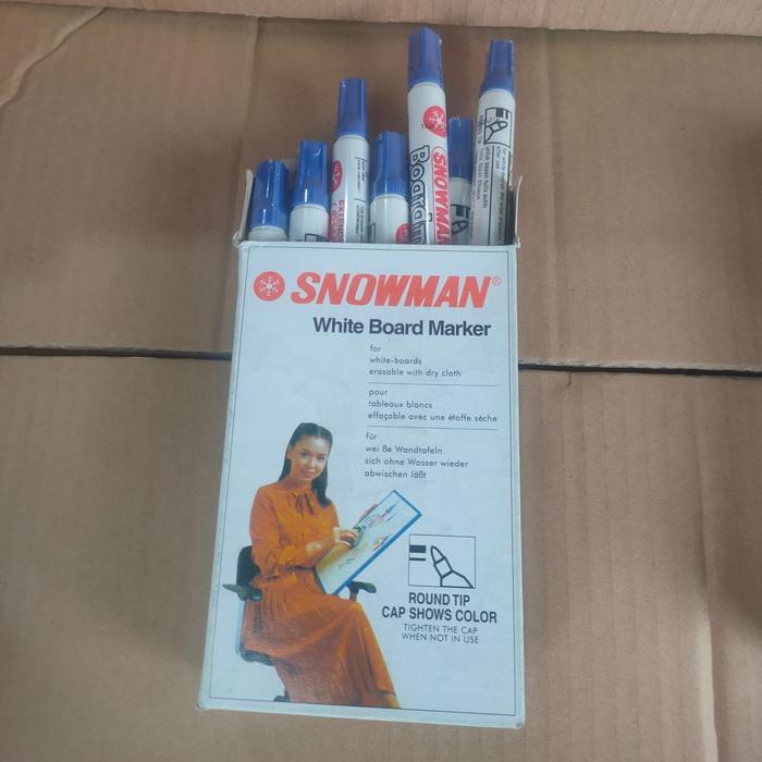 Gambar spidol snowman whiteboard bg satu lusin isi12pcs hitam, biru, merah, - Biru dari TALENTA STATIONERY. undefined Tokopedia