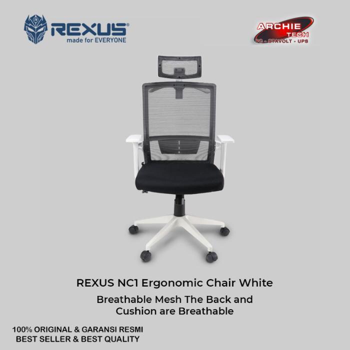 Jual REXUS NC1 Ergonomic Chair WHITE Kota Denpasar Archie Tech