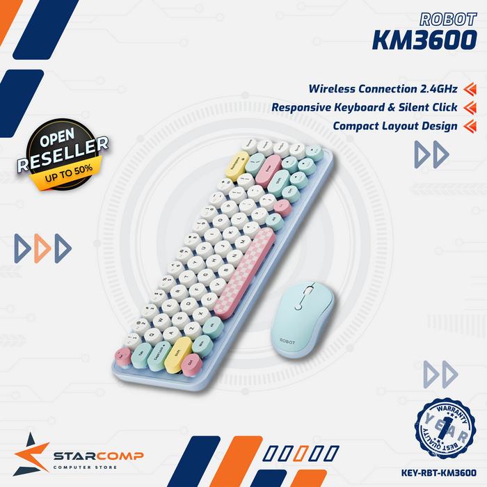Gambar Robot KM3600 Keyboard Mouse Combo Wireless 2.4GHz Colorful Stylish Mini - Blue Colorful dari Starcomp Semarang undefined Tokopedia