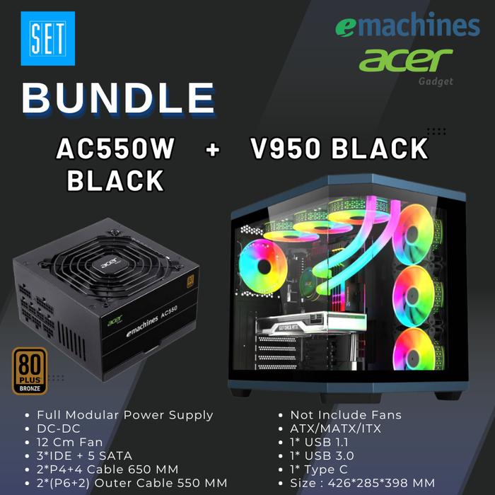 Gambar Paket Casing V950 + Power Supply + FAN - V950BK+AC550BK dari SET Gaming Gear Official undefined Tokopedia
