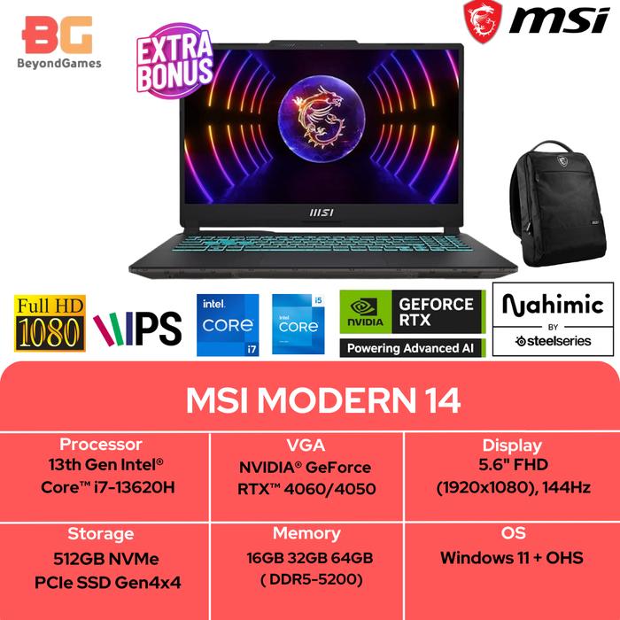 Gambar MSI CYBORG 15 I7 13620H RTX 4060 8GB 16GB 1TB W11+OHS 15.6 FHD IPS 144HZ 4ZRGB 2YR BLK - I5 I7 12650H dari Beyond Games undefined Tokopedia