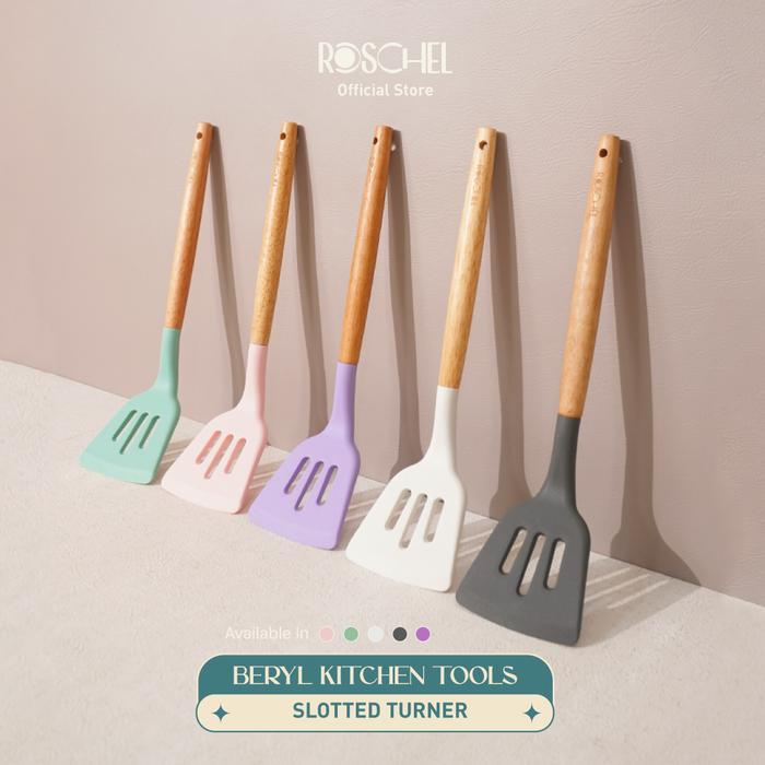 Gambar Roschel Beryl Spatula Sutil Silicone Food Grade Tahan Panas Anti Leleh - SLOTTED TURNER, Hijau dari Roschel Home undefined Tokopedia