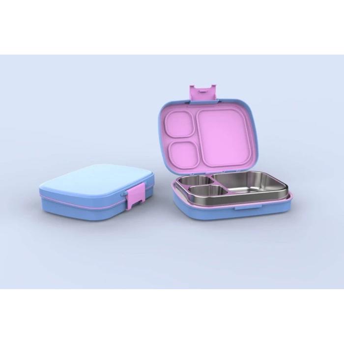 Gambar KOTAK MAKAN LUNCH BOX ANAK DEWASA PREMIUM STAINLESS ABS 3 SEKAT DENGAN SEAL KARET - Biru Pink dari Chibikko ID undefined Tokopedia