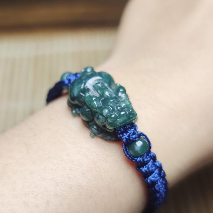 Blue jade pixiu hollow bracelet with beads tibetan 3,5mm